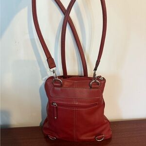 Clarks Red Leather Convertible Handbag/Backpack